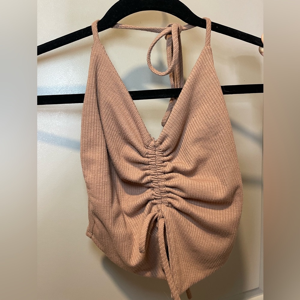 Ruched Tan Halter Top